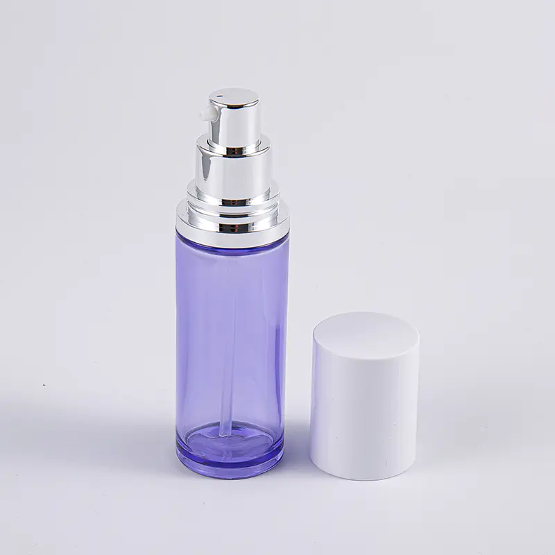 アルミニウム ポンプが付いている紫色 100ml の円形の血清ローションのびん